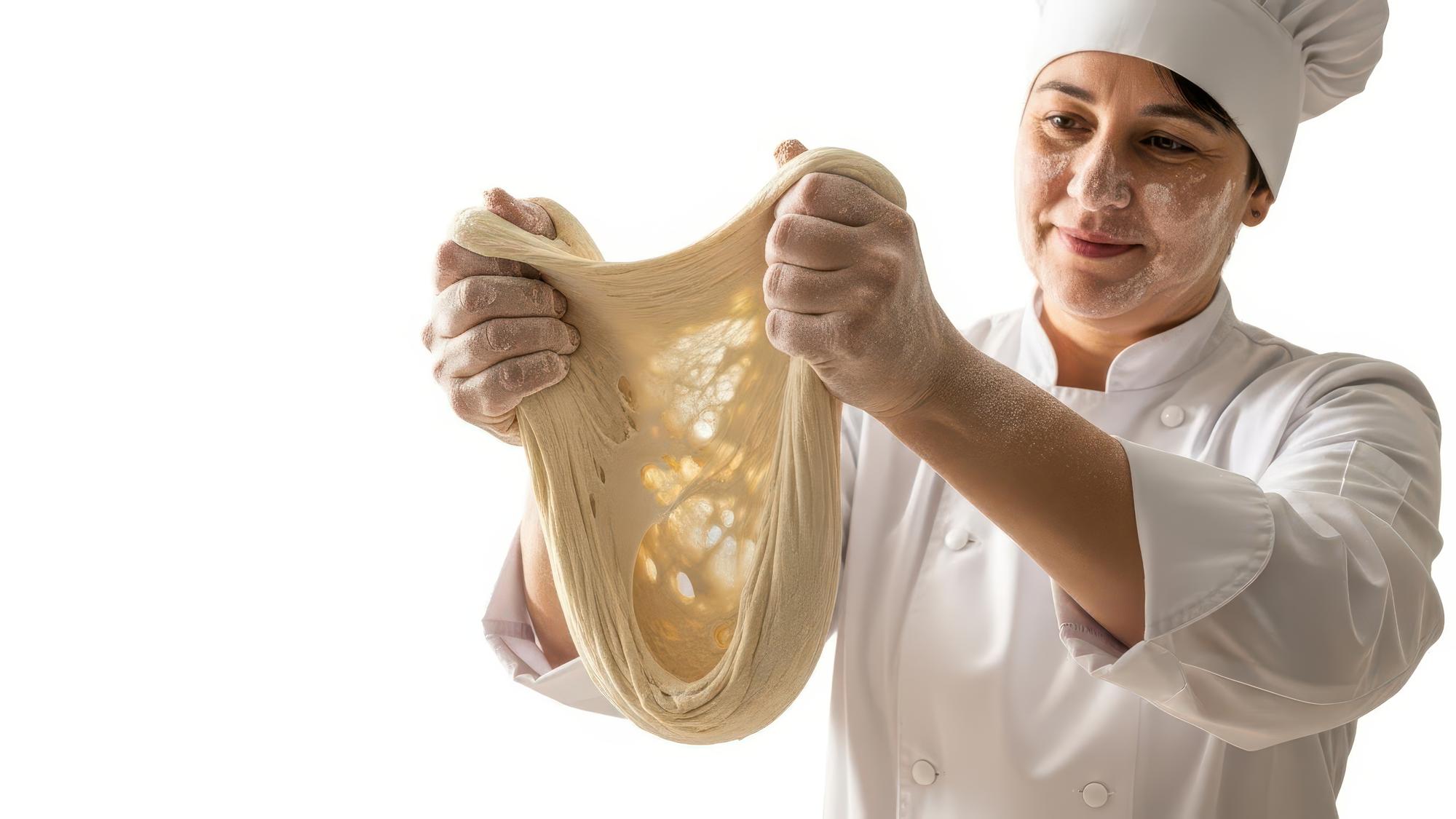 Chef che impasta pasta fresca in cucina luminosa